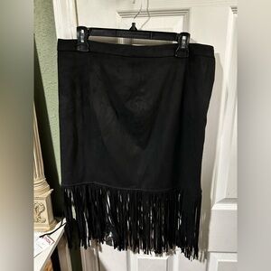 Chelsea & Theodore Black Fringe Midi Skirt